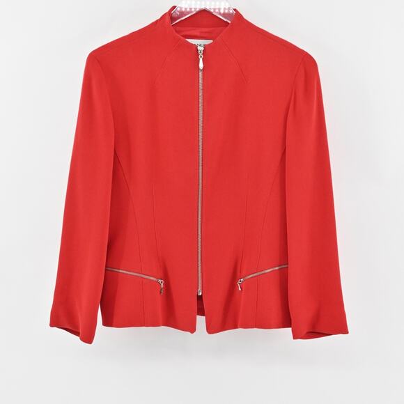 Vtg EMANUEL UNGARO Jacket Womens Size 8 Petite Solid Red Full Zip Blazer Classic - Picture 1 of 14